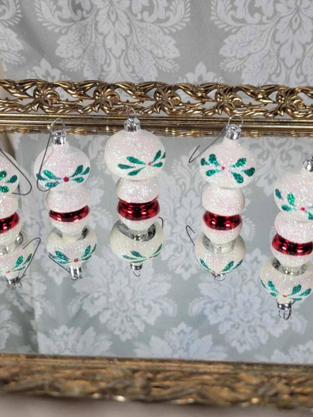 Blown Glass Mini Mushroom Glitter Christmas Ornaments - Set of 5